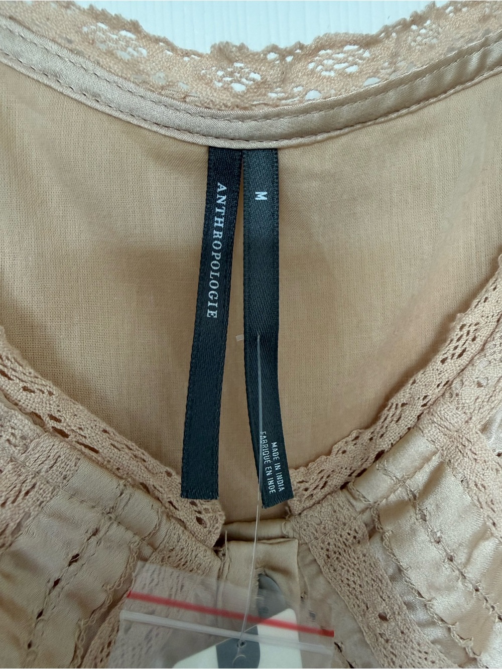 NWT Anthropologie Soft Neutral Pink Button-Front Midi Dress Lace Detail - M - Picture 8 of 8